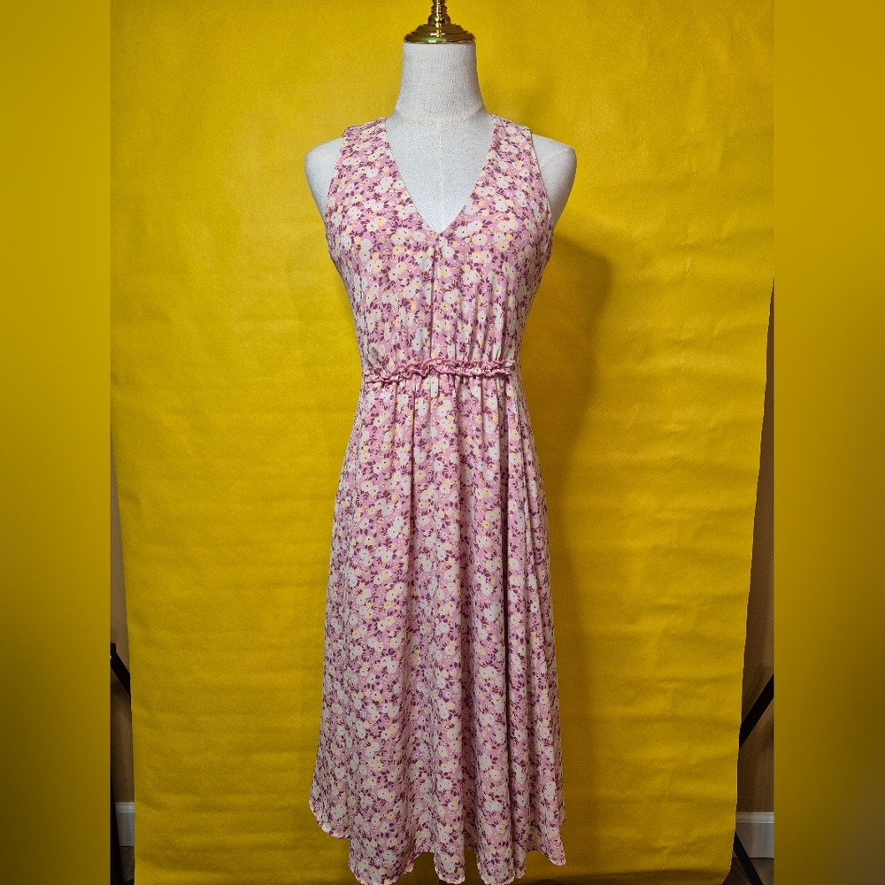 Ann Taylor Floral Pink Sleeveless Midi Dress